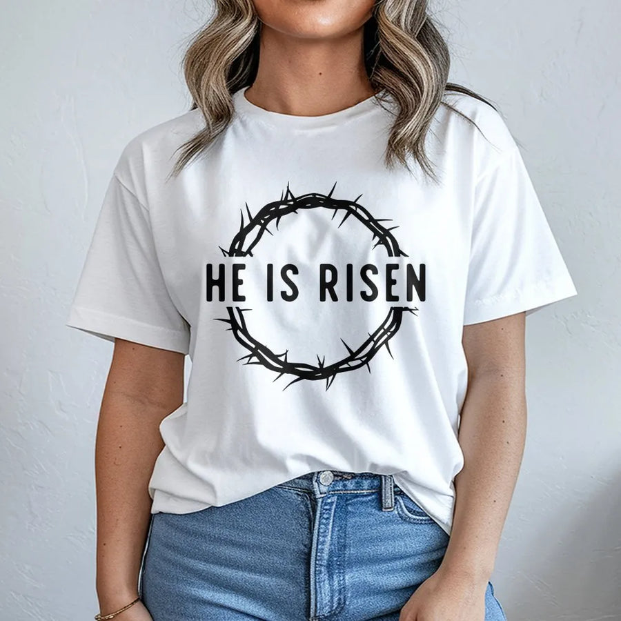 He Is Risen T-Shirt | Crown of Thorns Christian Graphic Tee | Premium Cotton Religious Apparel | Easter Sunday Gift for Believers