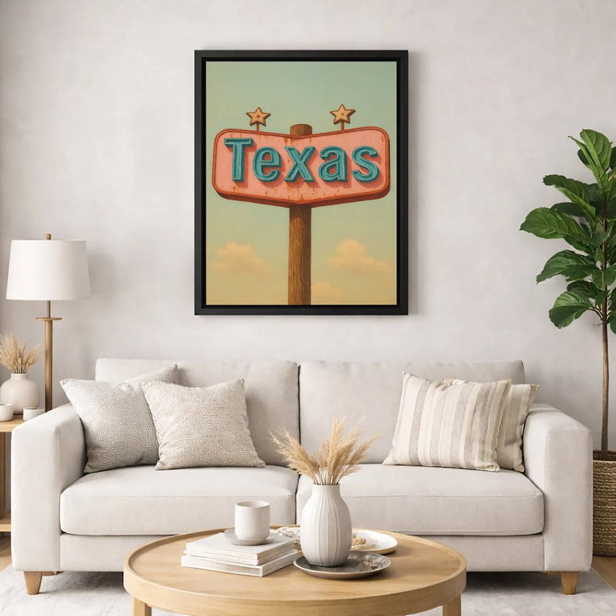 Texas Wall Art | Retro Roadside Sign Print | Premium 1.25-Inch Thick Canvas | Rustic Home Office Decor Gift