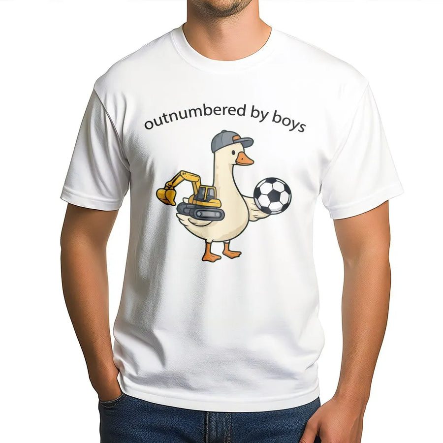 Funny Boy Mom T-Shirt | Outnumbered By Boys Goose Graphic | Soft Cotton Unisex Tee | Mothers Day Gift for Soccer Moms