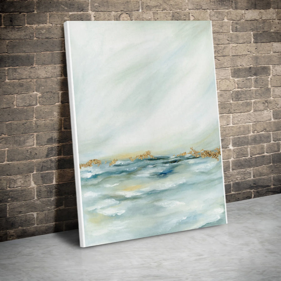 Abstract Seascape Canvas Wall Art | Minimalist Ocean Painting with Gold Accent | Premium 1.25" Thick Gallery Wrap | Contemporary Home Decor Gift