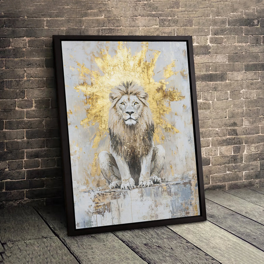 Majestic Lion Canvas Wall Art | Gold Leaf Crown Abstract Animal Print | Premium 1.25-Inch Gallery Wrap | Modern Home Office Decor Gift