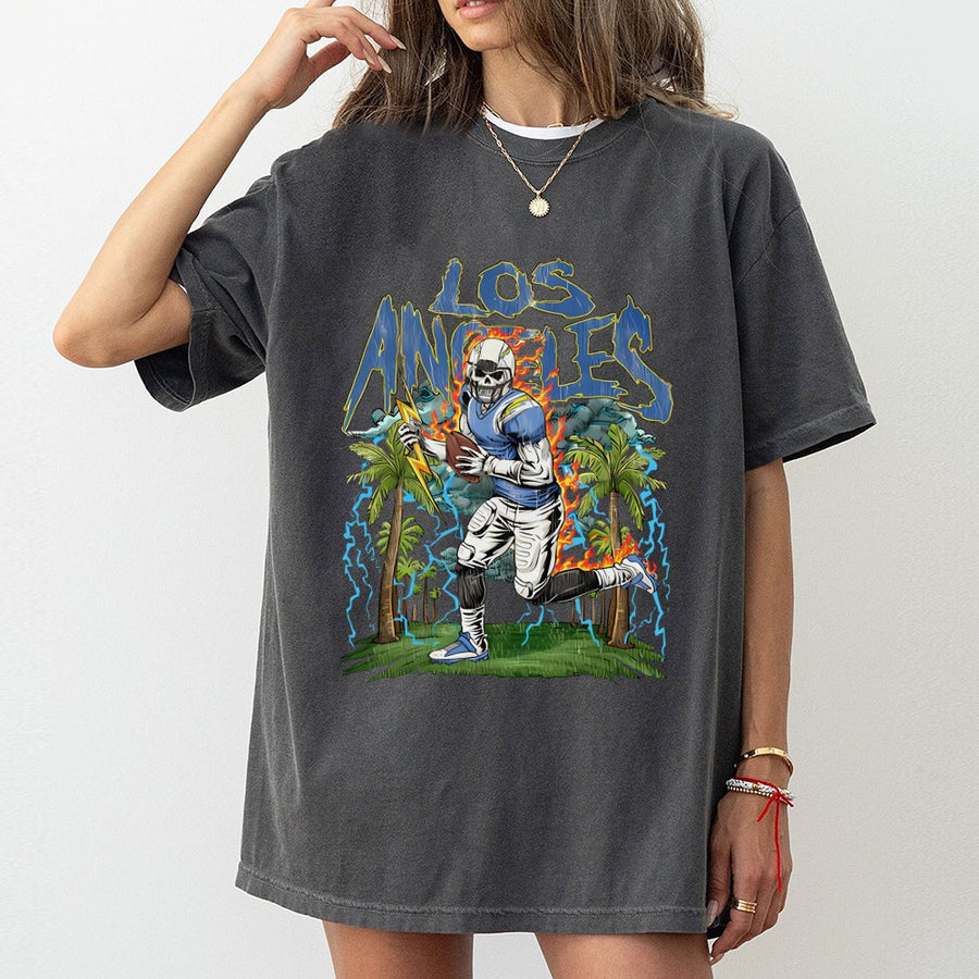 Los Angeles Chargers Skeleton Football Player T-Shirt