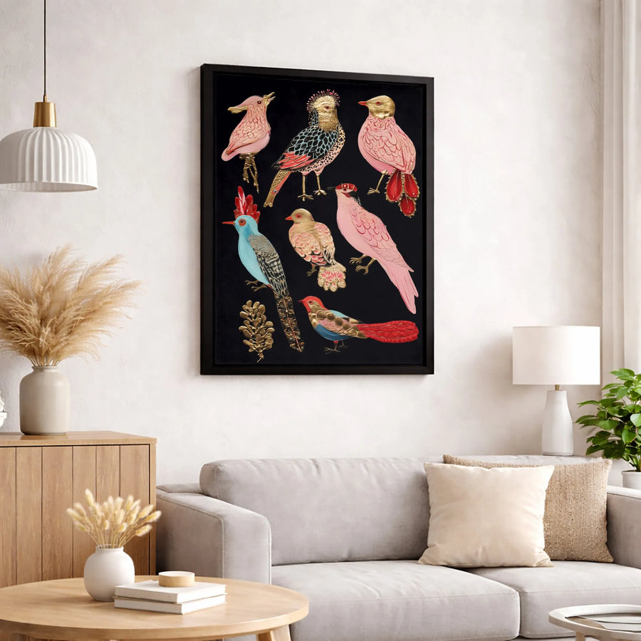 Exotic Bird Wall Art | Gold Leaf Botanical Canvas Print | Premium Gallery Wrapped Decor | Modern Maximalist Home Office Decor