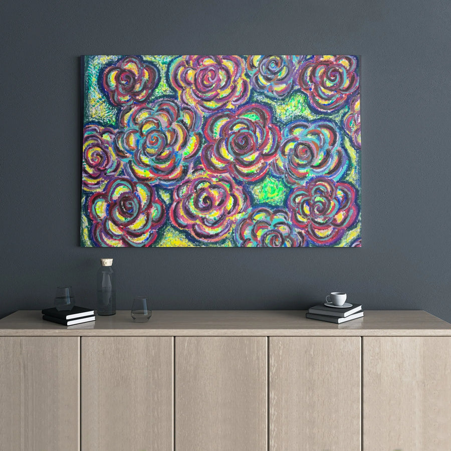 Abstract Rose Wall Art | Colorful Floral Oil Painting Print | Premium Gallery Wrapped Canvas | Modern Home Decor Gift