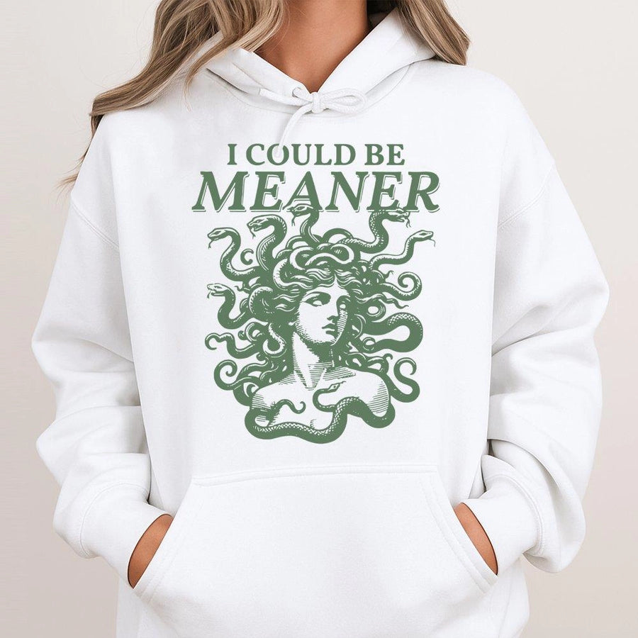 Medusa Hoodie | I Could Be Meaner Greek Mythology Graphic | Premium Cotton Blend | Sarcastic Aesthetic Gift for Mythology Lovers