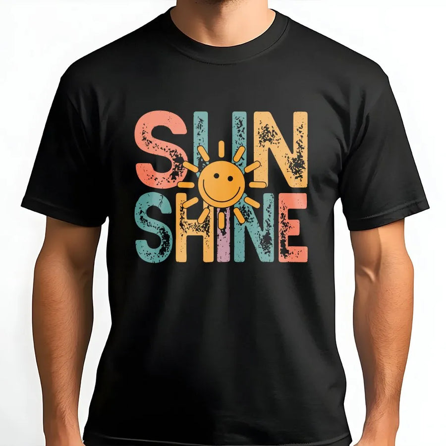 Retro Sunshine T-Shirt | Vintage Positive Vibes Graphic Tee | Soft Breathable 100% Cotton | Cute Aesthetic Summer Vacation Gift