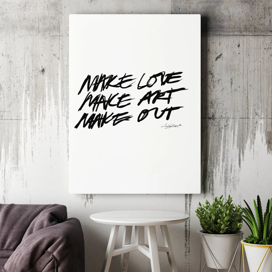 Make Love Make Art Make Out Canvas | Modern Typography Wall Art | Premium Gallery Wrap Print | Romantic Bedroom & Studio Decor Gift