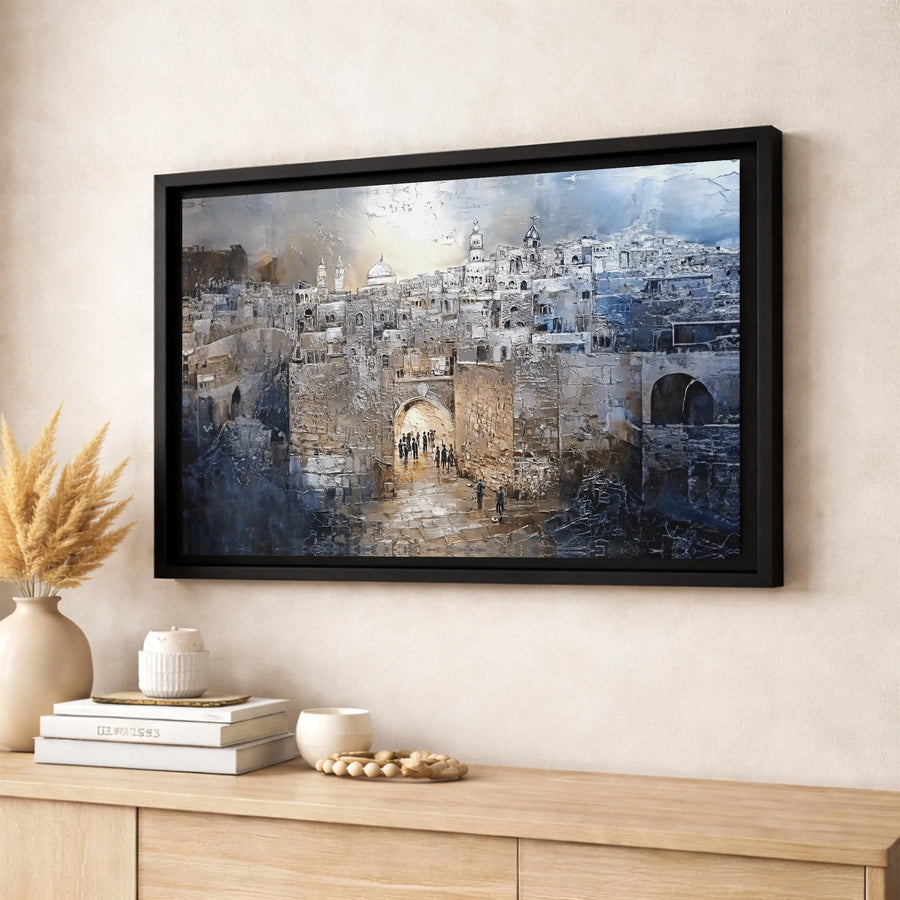 Jerusalem Old City Gate Canvas Print | Textured Impasto Architectural Art | Premium Gallery-Wrapped Decor | Historic Wall Art Gift