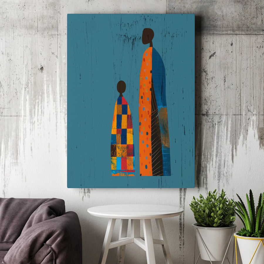 African Mother and Child Canvas Art | Abstract Minimalist Figures | Premium Gallery Wrapped Canvas | Collector's Ethnic Home Decor