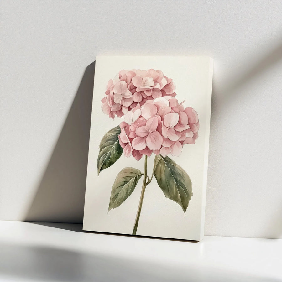 Pink Hydrangea Wall Art | Watercolor Botanical Flower Canvas | Premium 1.25" Gallery Wrap | Elegant Home Decor Floral Gift