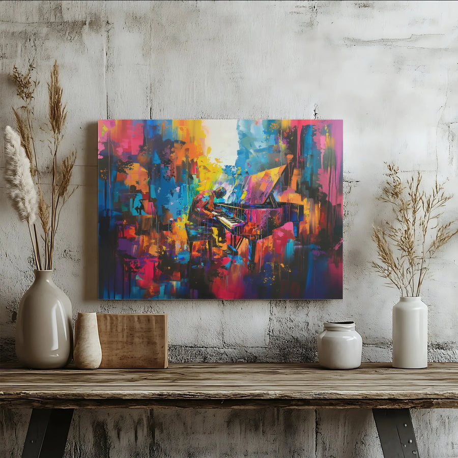 Abstract Piano Canvas Print | Vibrant Jazz Musician Painting | Premium Gallery Wrapped Canvas | Modern Music Room Decor Gift