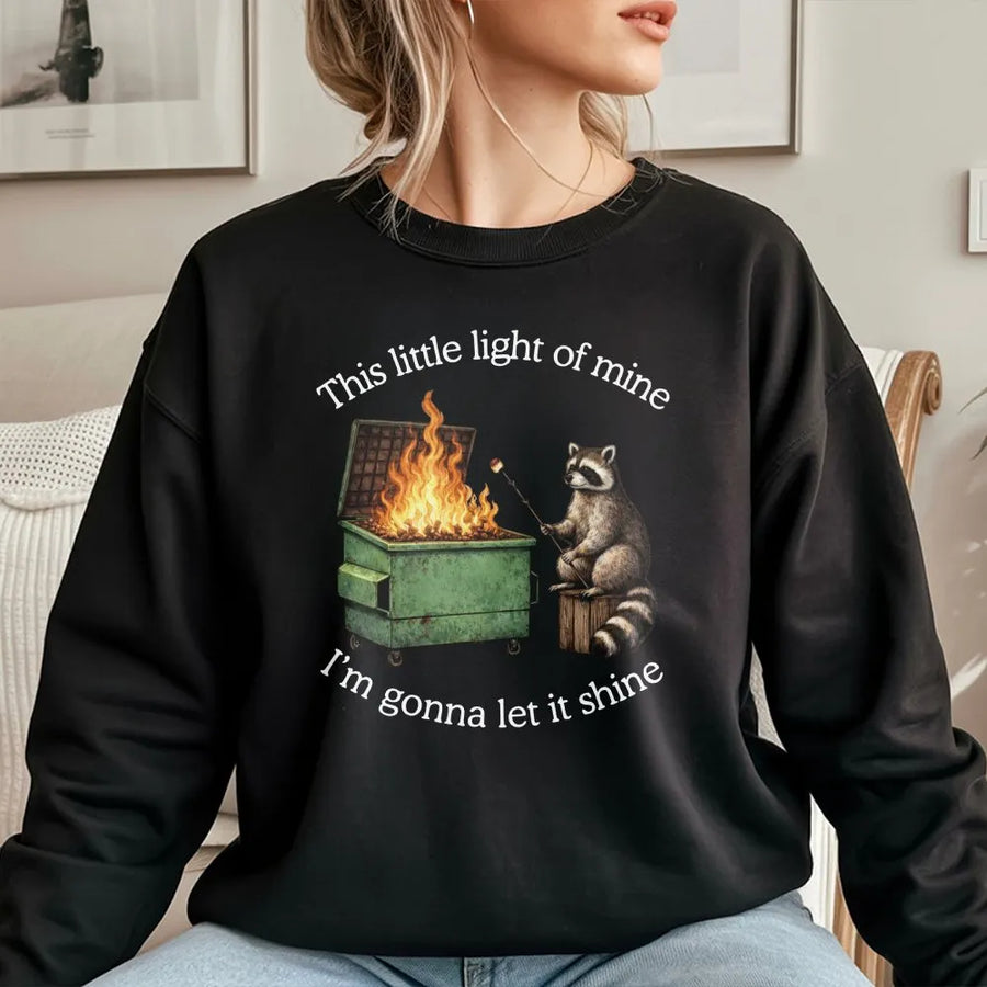 Dumpster Fire Raccoon Sweatshirt | Funny Parody Graphic Design | Premium Cotton Blend | Sarcastic Humor Gift for Men and Women
