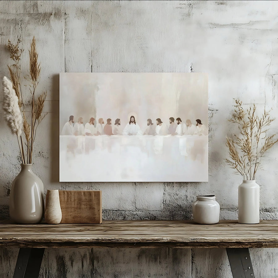 Last Supper Canvas Wall Art | Minimalist Jesus and Apostles Painting | Premium Gallery Wrapped Print | Christian Religious Home Decor Gift