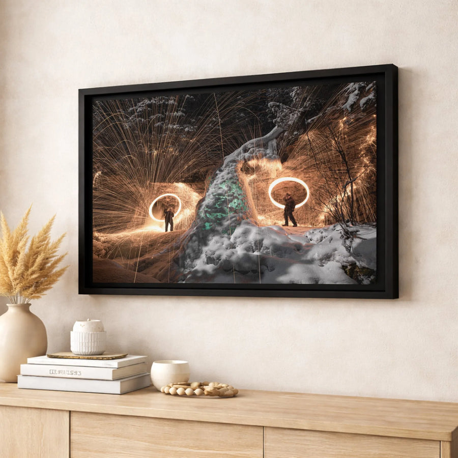 Steel Wool Light Painting Canvas | Long Exposure Waterfall Wall Art | Premium Fade-Resistant Print | Modern Home & Office Decor Gift