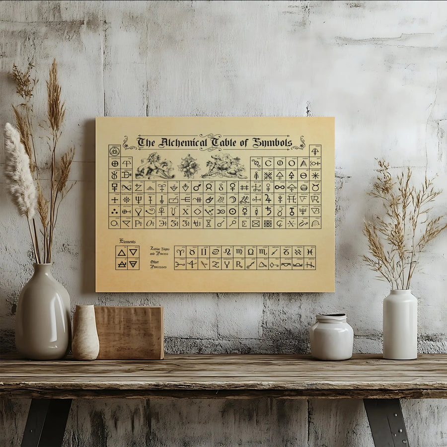 Alchemical Table of Symbols Horizontal Canvas | Vintage Alchemy Chart & Occult Signs Wall Art | Premium 1.25" Gallery Wrap Canvas Print | Hermetic Science Collector's Gift