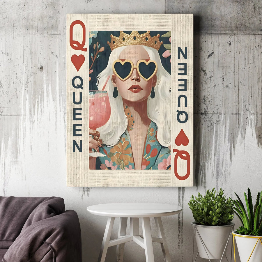 Queen Of Hearts Canvas Print | Modern Playing Card Wall Art | Premium Gallery Wrap Decor | Stylish Gift For Her & Home Office