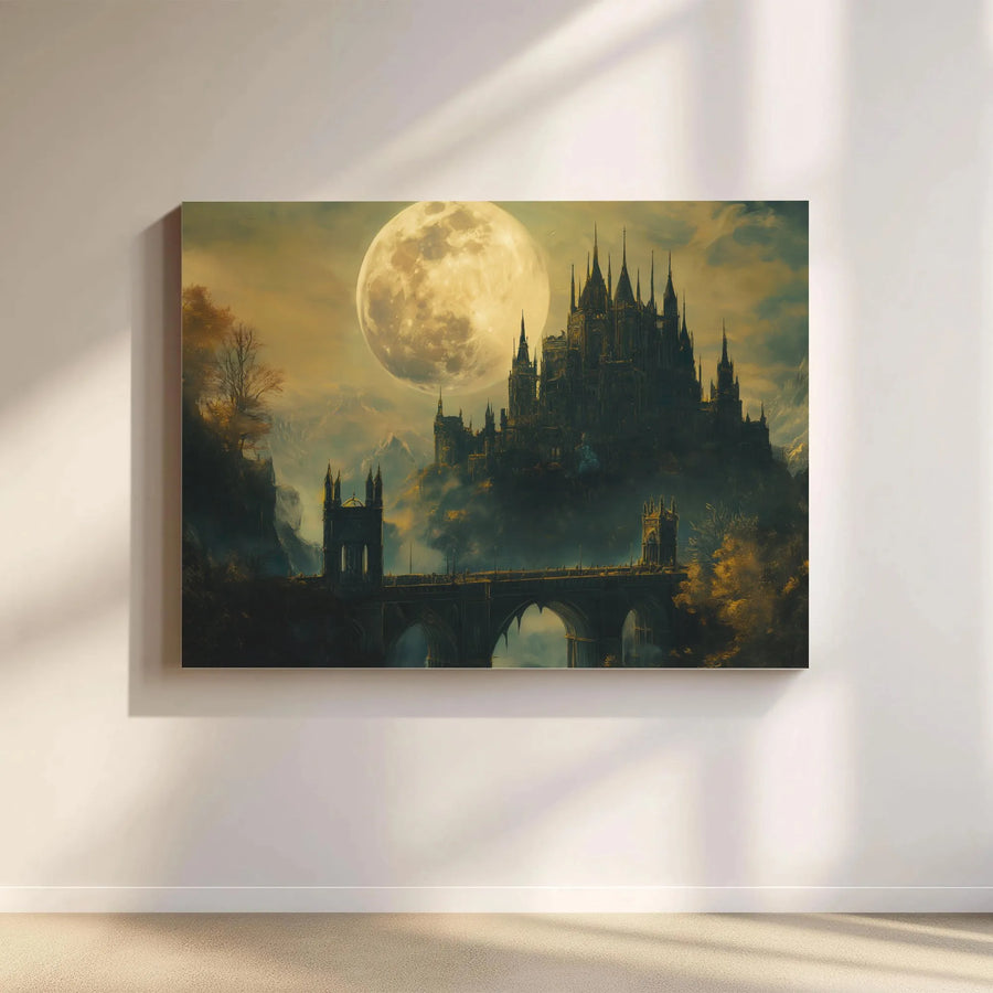 Gothic Castle Canvas Wall Art | Full Moon Over Fantasy Kingdom | Premium Fade-Resistant Print | Gift for Dark Academia & Fantasy Fans