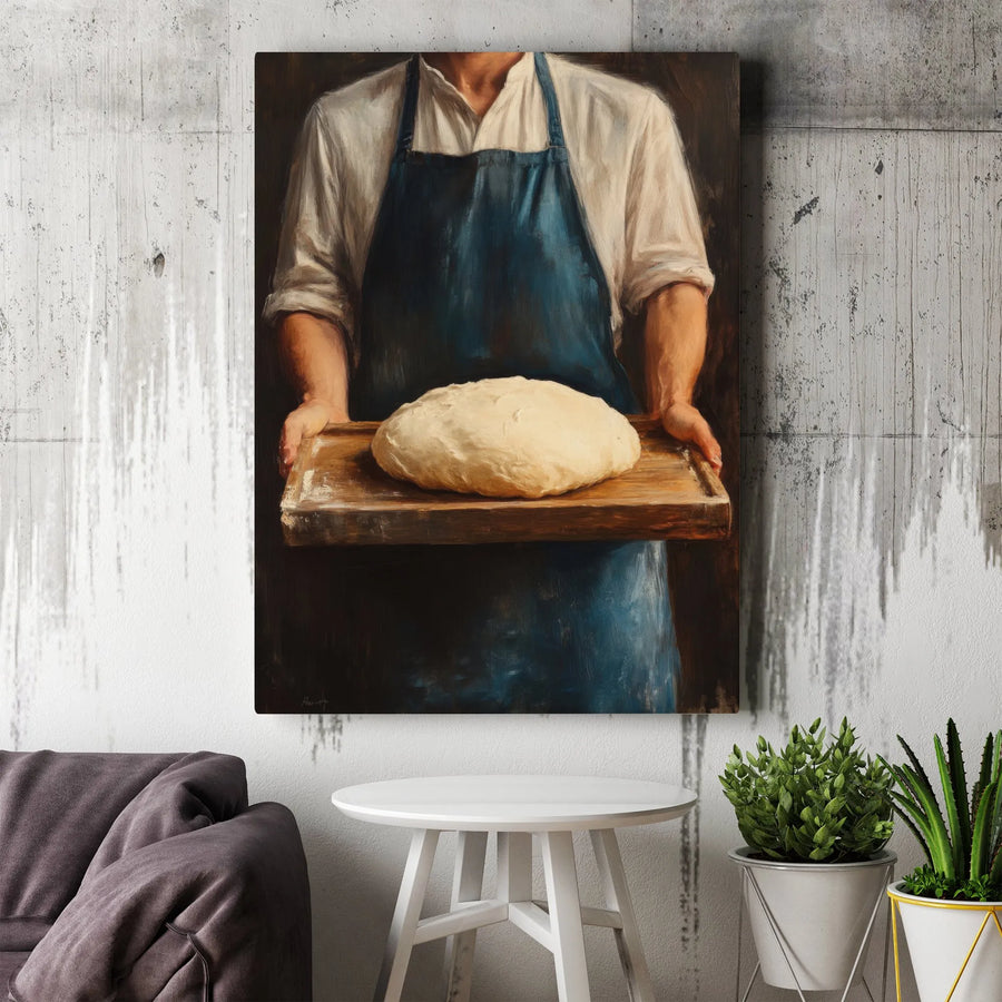 Baker Holding Dough Canvas Art | Rustic Professional Kitchen Wall Decor | Premium 1.25-Inch Gallery Wrap | Gift For Culinary Enthusiasts