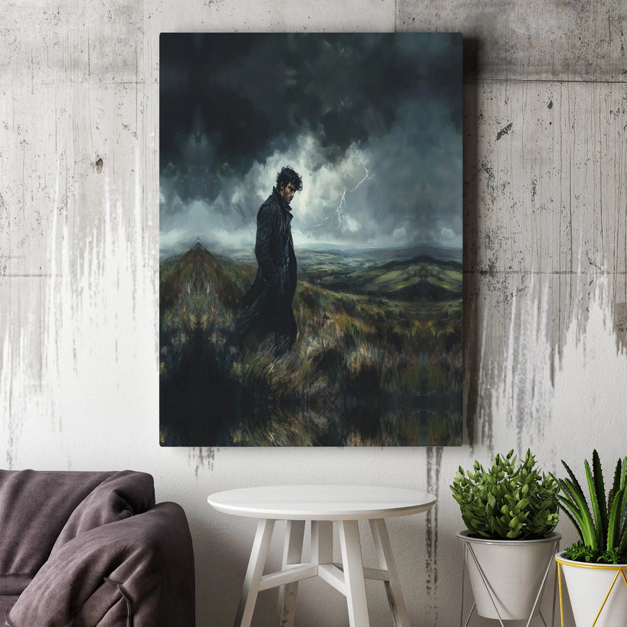 Gothic Romance Wall Art Canvas | Dark Academia Brooding Hero Painting | Premium Stretched Canvas | Collector's Gift for Book Lovers
