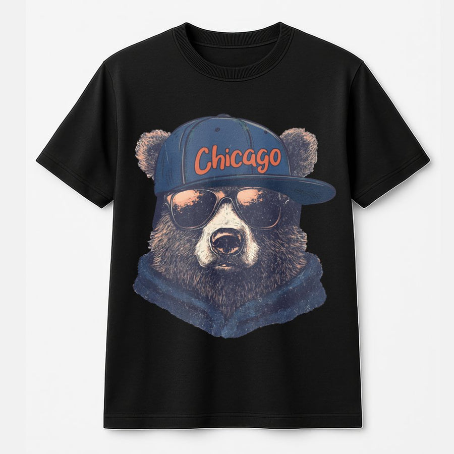 Chicago Bear With Sunglasses And Baseball Cap T-Shirt