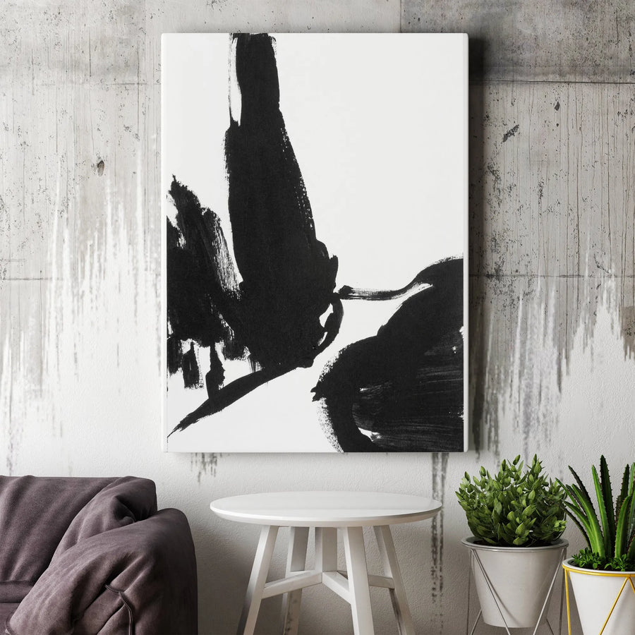 Abstract Canvas Wall Art | Minimalist Black and White Brushstroke Painting | Premium 1.25" Thick Canvas | Modern Home & Office Decor Gift