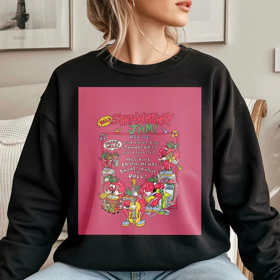 Strawberry Jam Sweatshirt | Retro Fruit Band Graphic | Soft Premium Cotton Blend | Indie Aesthetic Gift for Music Lovers