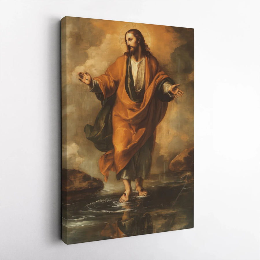 Jesus Walking On Water Canvas Wall Art | Religious Fine Art Print | Premium 1.25-Inch Gallery Wrap | Christian Home Decor Gift