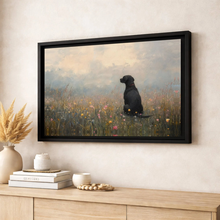 Black Labrador Canvas Wall Art | Impressionist Dog in Wildflower Meadow | Premium Gallery Wrapped Decor | Dog Lover Gift for Home Office