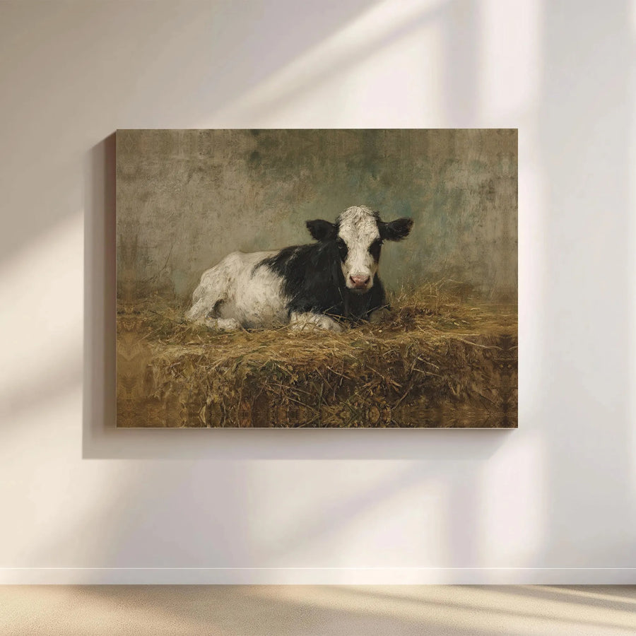 Vintage Calf Canvas Print | Rustic Black and White Farmhouse Wall Art | 1.25" Gallery Wrap | Premium Country Home Decor Gift