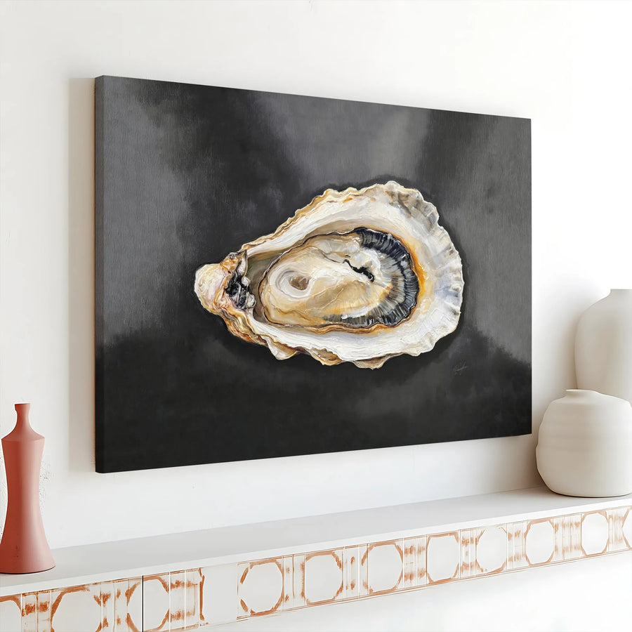 Oyster Wall Art Canvas Print | Realistic Seafood Illustration | Premium Gallery Wrapped Canvas | Coastal Kitchen & Dining Room Decor Gift
