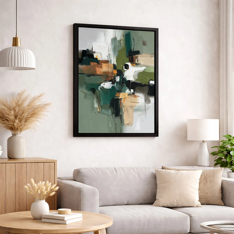Modern Abstract Canvas Wall Art | Sage Green and Neutral Beige Tones | Premium Gallery-Wrapped Print | Minimalist Living Room Home Decor