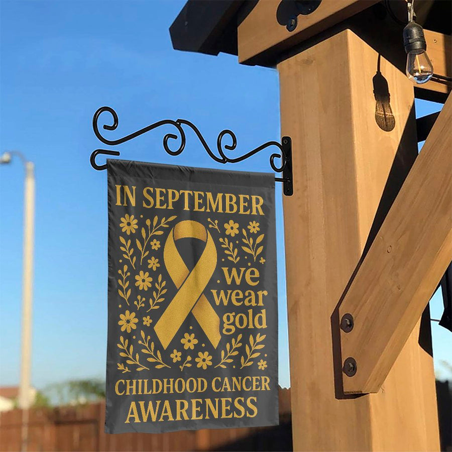 Childhood Cancer Awareness Garden Flag | Gold Ribbon Floral Yard Decor | Weather-Resistant Polyester | September Support Gift
