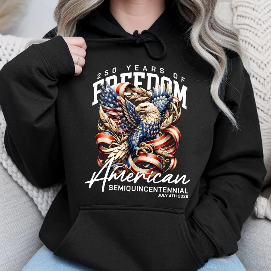 USA 250th Anniversary Hoodie | Patriotic Bald Eagle Semiquincentennial Graphic | Cotton Blend Premium Sweatshirt | July 4th Independence Day Gift