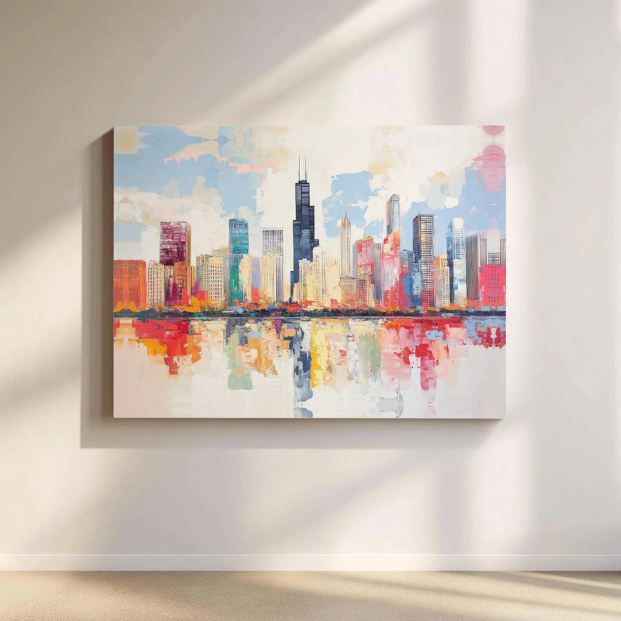 Chicago Skyline Canvas Wall Art | Abstract Cityscape Painting Print | Premium Gallery Wrapped Canvas | Modern Home Decor Gift