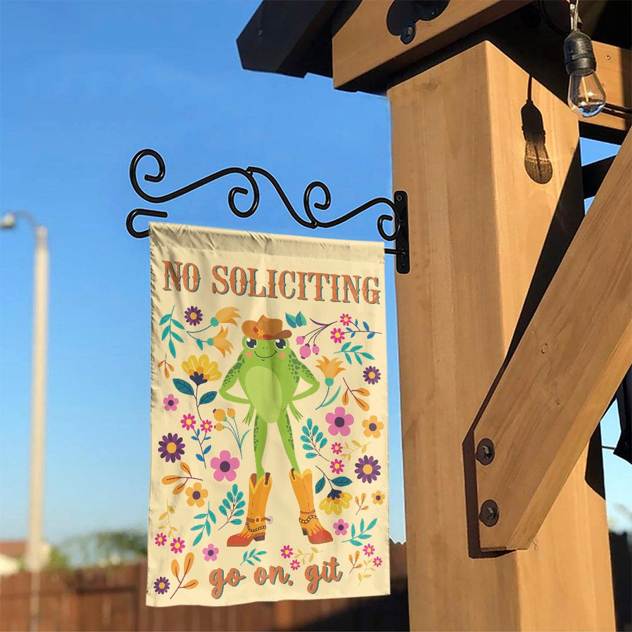 No Soliciting Garden Flag | Funny Cowboy Frog Western Yard Decor | Weather-Resistant Premium Polyester | Cute Outdoor Home Gift