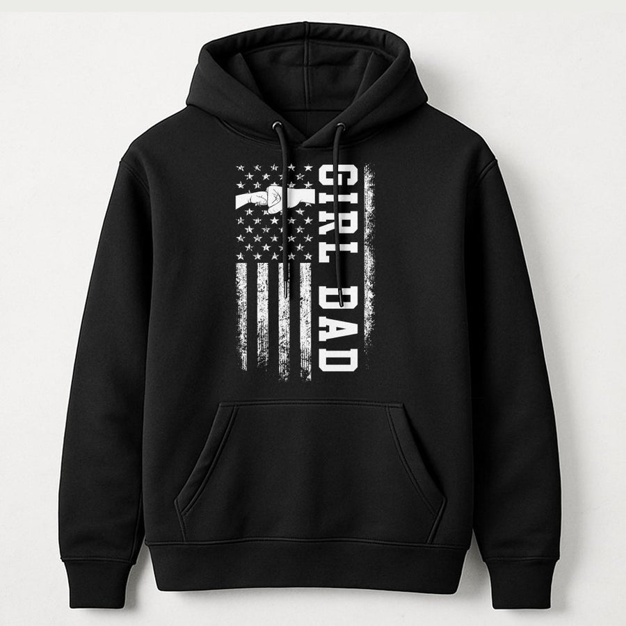 Girl Dad Hoodie | American Flag Fist Bump Graphic | Premium Cotton Blend | Best Father's Day 2026 Gift for Proud Dad