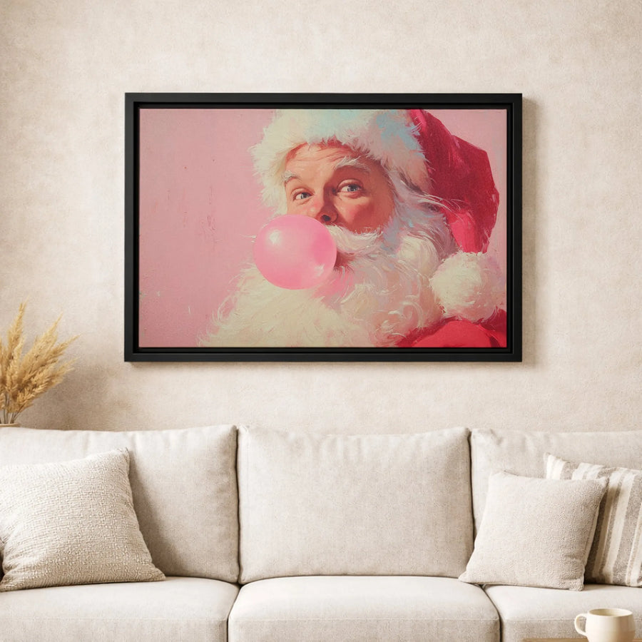 Santa Claus Blowing Bubble Gum Canvas | Funny Christmas Wall Art | Premium Fade-Resistant Print | Quirky Holiday Decor For Home