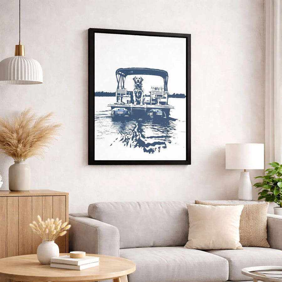 Labrador Retriever Canvas Print | Lake Life Pontoon Boat Graphic | Gallery-Quality 1.25" Profile | Dog Lover Gift & Coastal Home Decor