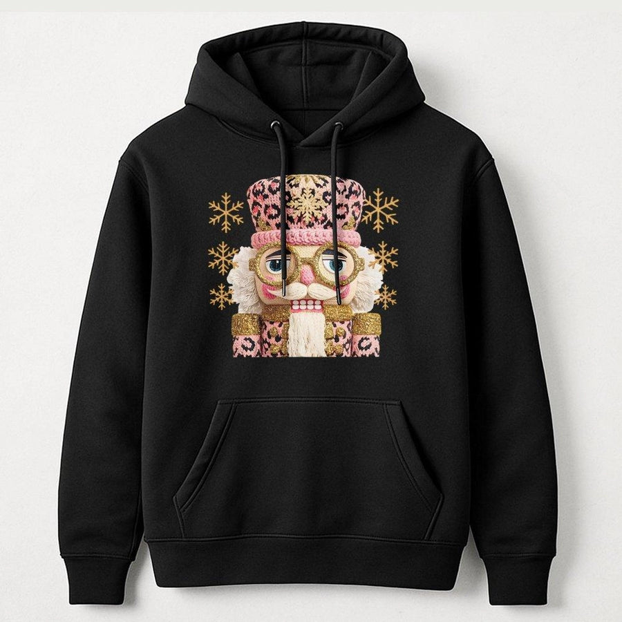 Nutcracker Christmas Hoodie | Pink Leopard Print Crochet Graphic | Premium Cotton Blend | Holiday Gift For Her