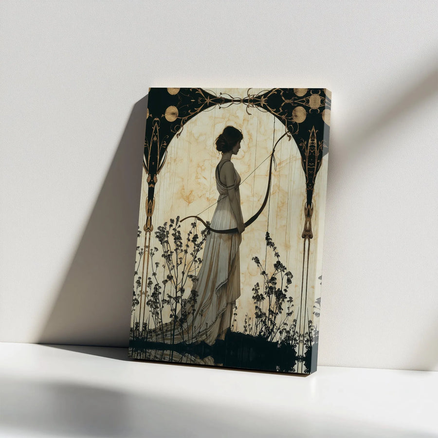 Art Nouveau Artemis Canvas Print | Mythological Archer Goddess Illustration | Premium Fade-Resistant Print | Collector's Mythology Home Decor Gift