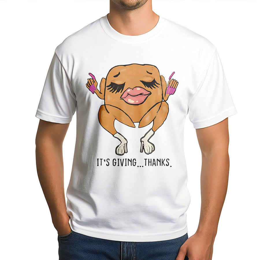 It's Giving Thanks Turkey T-Shirt | Funny Thanksgiving Meme Graphic Tee | Premium 100% Cotton Apparel | Cute Holiday Party Gift For Her