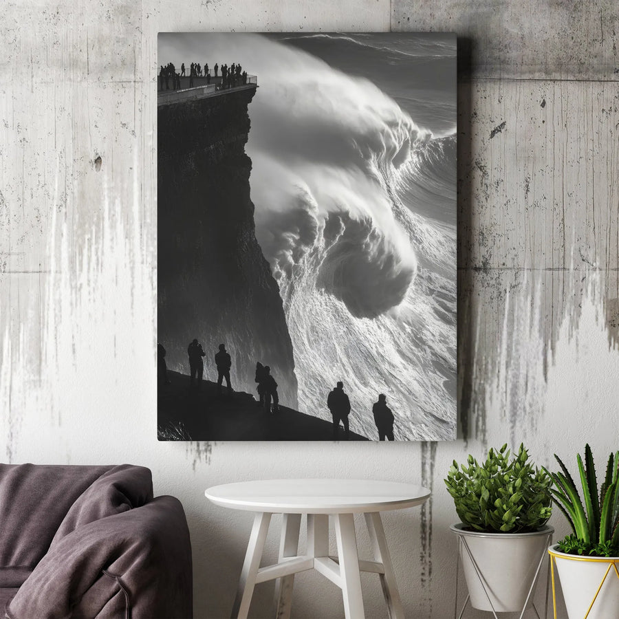 Giant Ocean Wave Wall Art | Dramatic Cliffside Storm Photography | Premium Gallery-Wrapped Canvas | Modern Minimalist Home Decor Gift