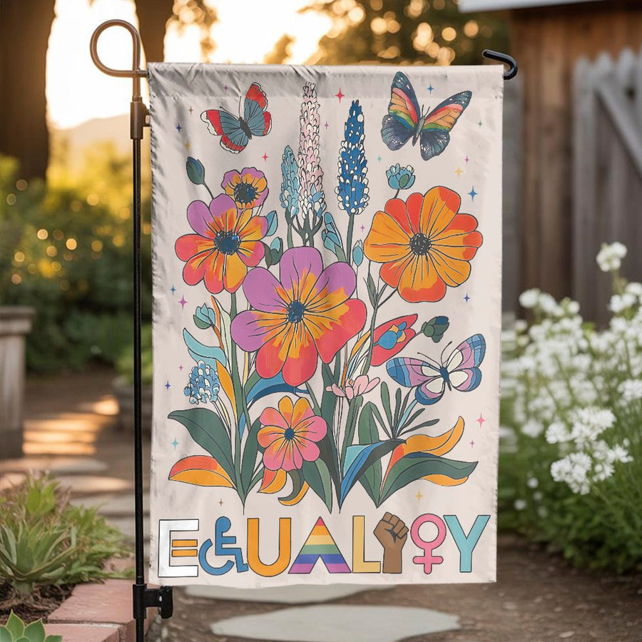 Equality Garden Flag | Vibrant Floral Butterflies Diversity Pride Design | Premium Weather-Resistant Polyester | Inclusive Yard Decor Gift