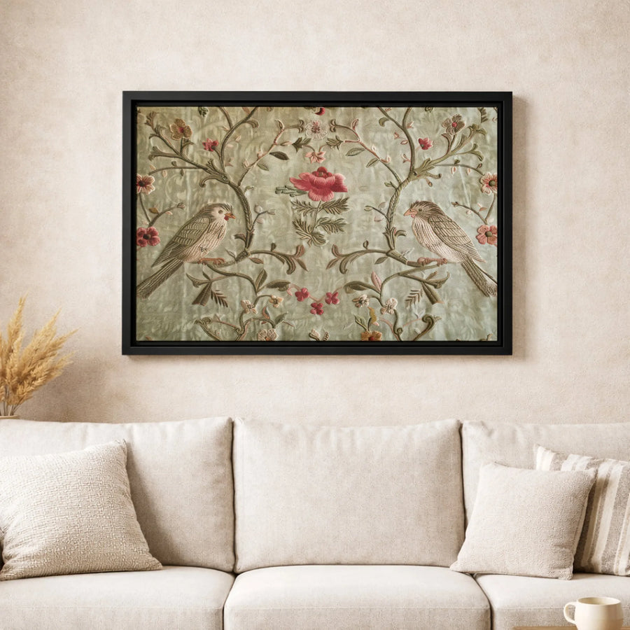 Vintage Bird Canvas Print | Textured Botanical Floral Art | Premium Gallery Wrapped Wall Decor | Cottagecore Nature Gift for Home