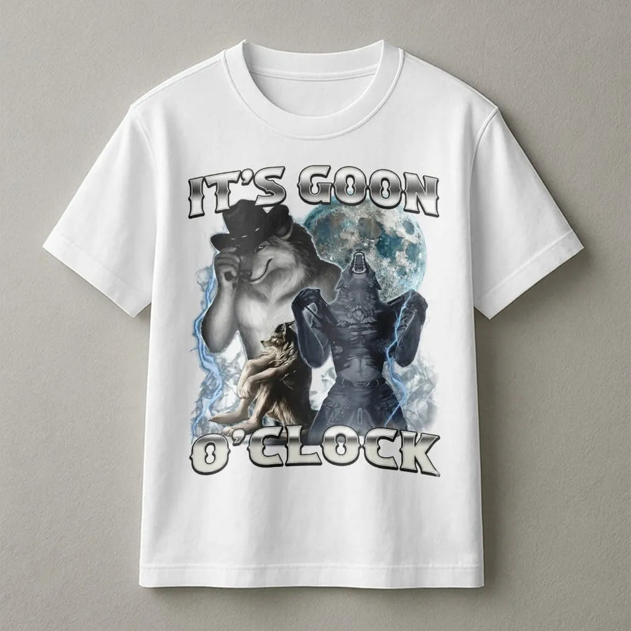 It's Goon O'Clock T-Shirt | Funny Alpha Wolf Meme Graphic | Premium Cotton Unisex Tee | Ironic Internet Culture Gift for Gen Z