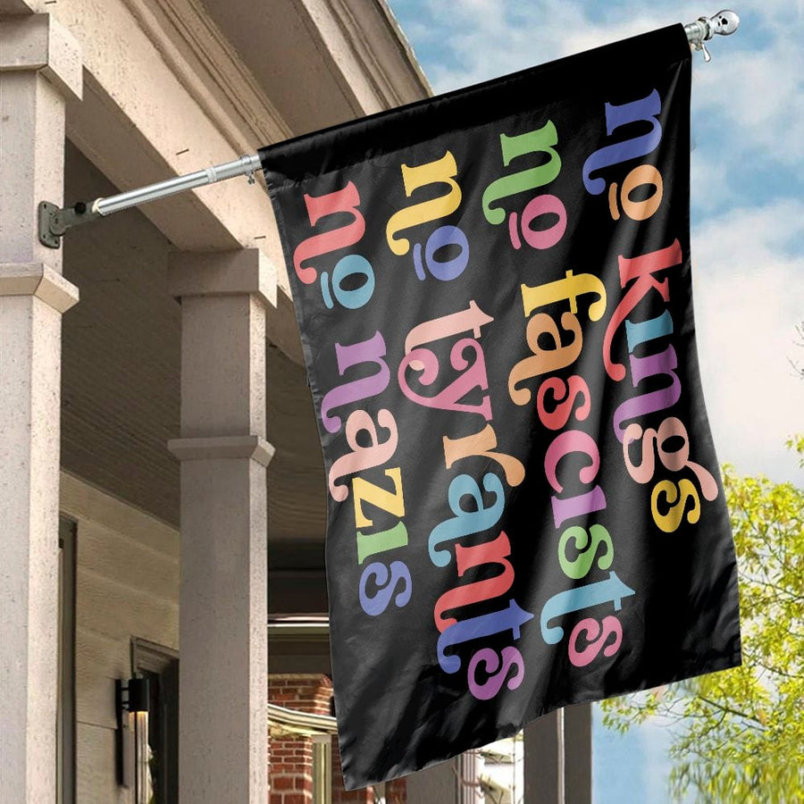 No Kings No Fascists House Flag | Retro Groovy Typography Statement | Durable Premium Polyester | Anti-Hate Yard Decor Gift