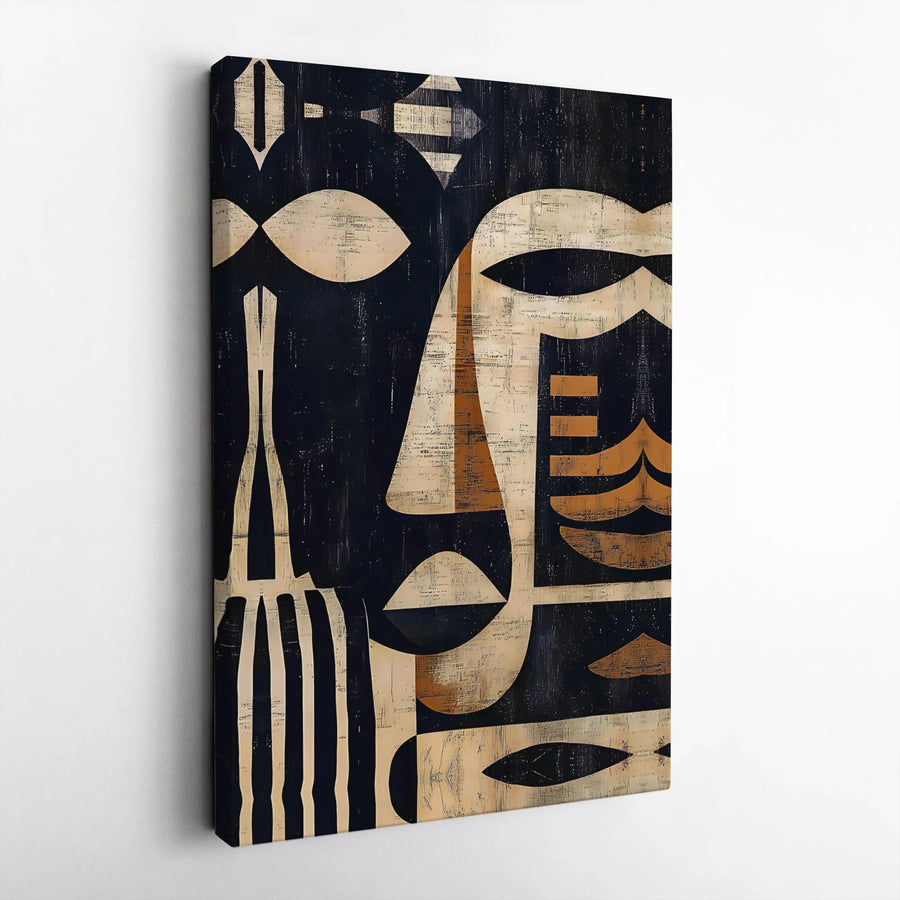 Abstract Tribal Mask Canvas Art | Geometric African Wall Decor | Premium 1.25 Inch Gallery Wrap | Modern Cultural Statement Piece for Home Office
