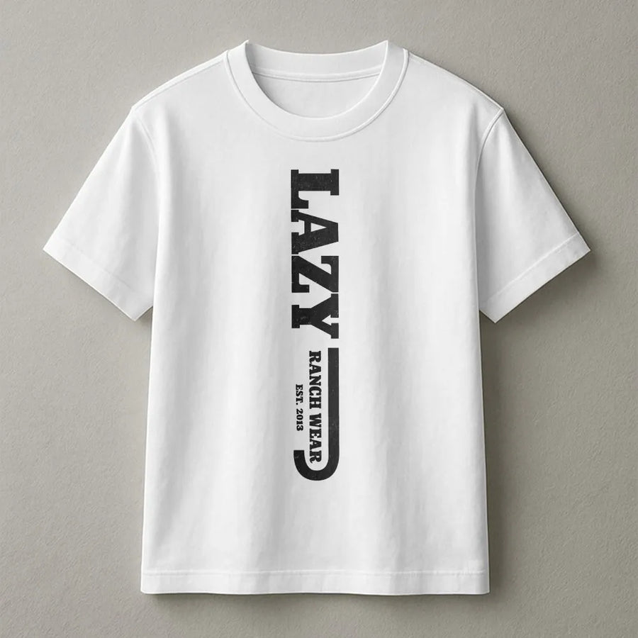 Lazy J Ranch T-Shirt | Distressed Vertical Logo Graphic | Soft Cotton Blend | Premium Western Wear Gift for Cowboy