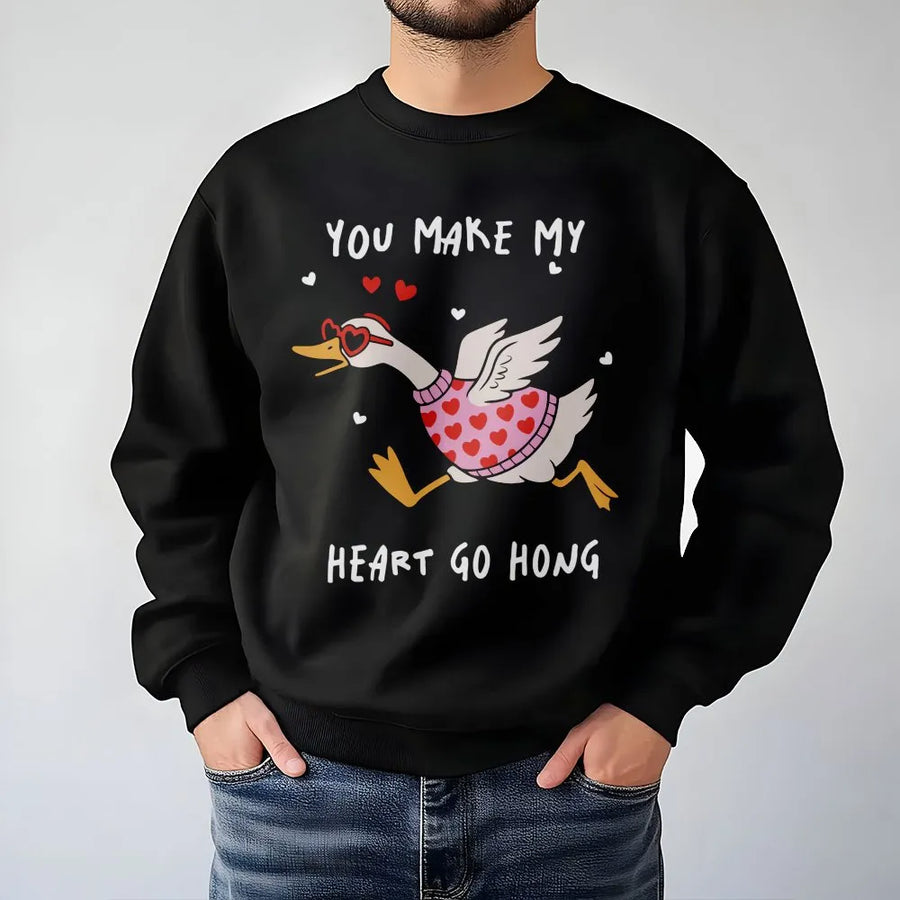 Silly Goose Valentine Sweatshirt | Funny Heart Honk Graphic Print | Premium Unisex Cotton Blend | Cute Couple Gift for Her Him