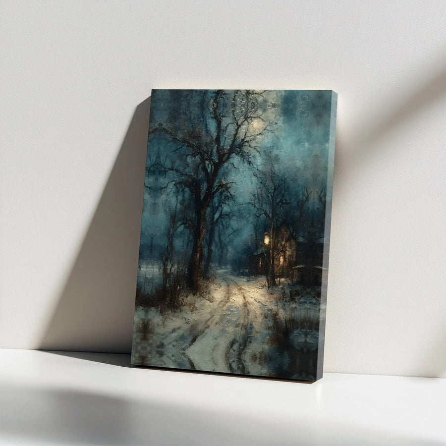 Winter Cabin Wall Art | Snowy Forest Night Landscape Canvas Print | Premium Gallery Wrapped Decor | Cozy Home & Office Christmas Gift